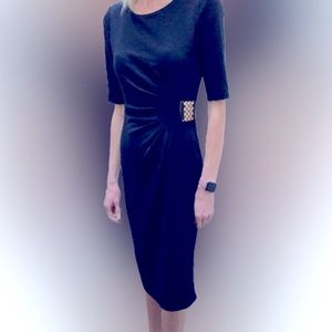 Spense | black midi dress with buckle belt
